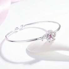 1 pulseira minimalista estilo coreano com zircônia e flor incrustada, design aberto, moderna