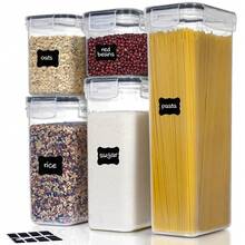 THELIFE Juego de 9/5 recipientes herméticos de plástico con tapas para almacenar cereales, harina, azúcar, pasta y especias en restaurantes de alta gama. - Negro - Ver 13