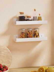 2 Packs White Acrylic Kitchen Storage Rack Spice Rack Organizer For Kitchen Wall Spice Rack Organizer Wall Mounted Storage Rack