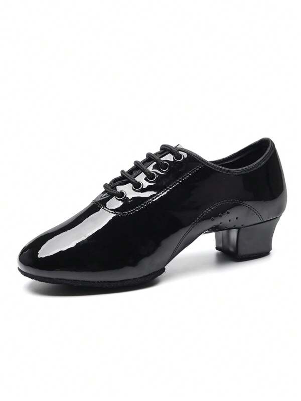 Zapatos de baile latino para hombres de piel sintética brillante, respirables, de suela blanda, zapatos de entrenamiento clásicos con cordones, cómodos y de unicolor para baile de salón