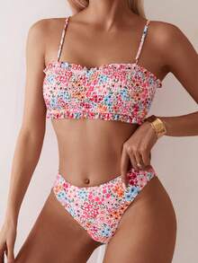 Swim Mod 2026 Spring/Summer Women's Halter Ditsy Floral Backless Sexy Vacation Side Bikini Swimsuit 2-Piece Set - Multicolor - View 2