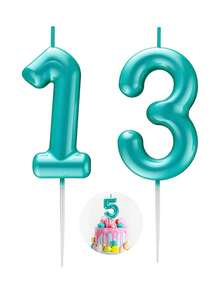 Lumânări pentru tort de ziua de naștere cu cifre albastre deschise, decorațiuni metalice pentru tort, potrivite pentru ziua de naștere, aniversare, dezvăluirea genului, petrecere a burlacilor, absolvire - temă prințesă, fără pene, lumânări multifuncționale pentru sărbători, nu necesită electricitate - Bleu - Vizualizare 2