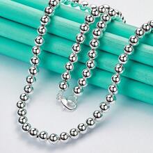 1 pieza Collar de cadena de cuentas de plata de ley 925 pulida de 40-75 cm, accesorios de joyería para mujer, regalo de boda, fiesta