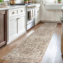 2x8 Golden Beige Brown Washable Printed Runner Rug For Hallways, Soft Neutral Vintage Runner With Non-Slip, Non-Shedding Boho Rug For Bedroom Kitchen Porch Laundry Bathroom Indoor - Beige - View 2