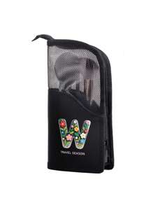 26 Alphabet Letter Pattern Makeup Brush Bag, Women Travel Storage Pouch, Large Capacity Cosmetic Organizer