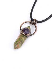 1pc Retro Hexagonal Pointed Pendant Necklace Vintage Natural Semi-Precous Stone Tiger Eye Amethysts Aventurine Quartz Jewelry H664