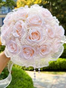 Perlen Rosen Strauß künstliche Blumen für Hochzeit Brautstrauß, einzigartige Ewigblumen Geschenke, Valentinstag, Muttertag, Erntedankfest, Geburtstag, Jahrestag
