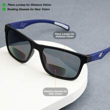 1 modischer graublau getönter Lesebrille im Sportstil, mattierte hochauflösende Linsen, essentiell für Reisen und Vergrößerung