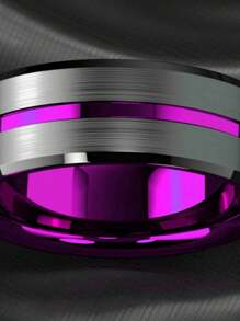 1 Pc Fashion Stainless Steel Elegant Aristocratic Charming Purple Slot Men's Domineering Ring Inlay Carbon Finger Ring Jewelry Gift
