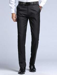 Pantalones rectos de verano para hombre, pantalones formales de negocios de corte slim en color negro, pantalones casuales para primavera y otoño - Negro - Ver 4