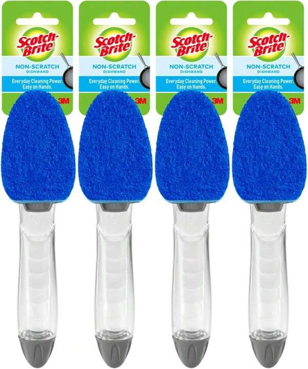 Scotch-Brite Non-Scratch Dishwand, Scrubber For Cleaning Kitchen, Bathroom, And Household, Non-Scratch Dish Scrubber Safe For Non-Stick Cookware, 1 Dishwand