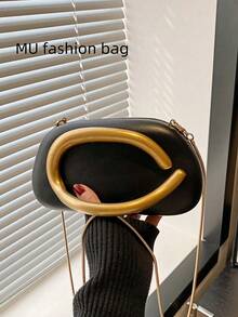 1pc (7.4in*3.9in*2.3in) PU Material, Fashionable High-End Clutch Bag With Chain Strap, Sophisticated, Metal Decor, Unique Personalized, Mature Style, Handheld Decor, Crossbody Bag, Suitable For Daily Use, Party, Mature & Elegant, Retro Style, Women's Evening Bag (Gilded Matte Metal Handle) (Slight Variation In Handle Due To Batch Difference) - Black - View 3