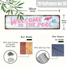 1 pieza Letrero metálico vintage plano 2D "Bienvenido a la piscina", decoración del hogar, señal de calle novedosa, decoración de pared de habitación, restaurante, bar, cafetería, garaje, casa de campo, 10.16 x 40.64 cm, ideal para Navidad