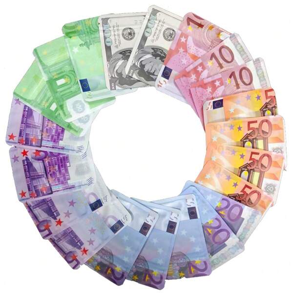 100 Stücke 7*10cm neue Muster Banknotendesign wiederverschließbare Zip-Lock Mini Mylar Beutel, 1g Bonbon/Gummibärchen Verpackung, geruchsdicht mit Reißverschluss, selbstverschließend, hitzeversiegelt, Lagerung Plastiktüten mit durchsichtigem Fenster
