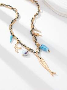 1 pieza Collar con colgante hecho a mano con conchas marinas, estrellas de mar y cangrejo, inspirado en el océano veraniego, joyería de estilo tropical para mujer, accesorio de regalo ideal para vacaciones