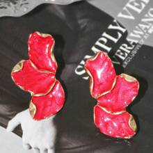 1 Pair Fashionable Versatile Cute Fresh Dignified Elegant High-End Oil Drop Clover Petal Earrings, Suitable For Women For Dating, Holiday, Party, And Daily Wear