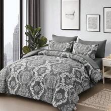 7 Pieces Paisley Comforter Set Queen King Bed In A Bag Comforter, Dark Grey Boho Paisley Pattern Bedding Soft Microfiber Queen Size Comforter With Sheet & Pillowcase,Wedding Items,Valentines Day Home Bed Room Decor,Easter Gifts,All Season - Dark Grey02 - 查看 2