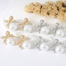 1 Pair Floral Pearl & CZ Earrings For Women – Elegant Non-Piercing Clip-On Earrings, Bridal Wedding Jewelry, Sparkling Anniversary Gift For Her