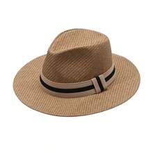 Women Men Straw Hat, Boho Stripes Wide Brim Sun Hat Lightweight Summer Beach Cap For Casual Daily - 卡其色 - 查看 6