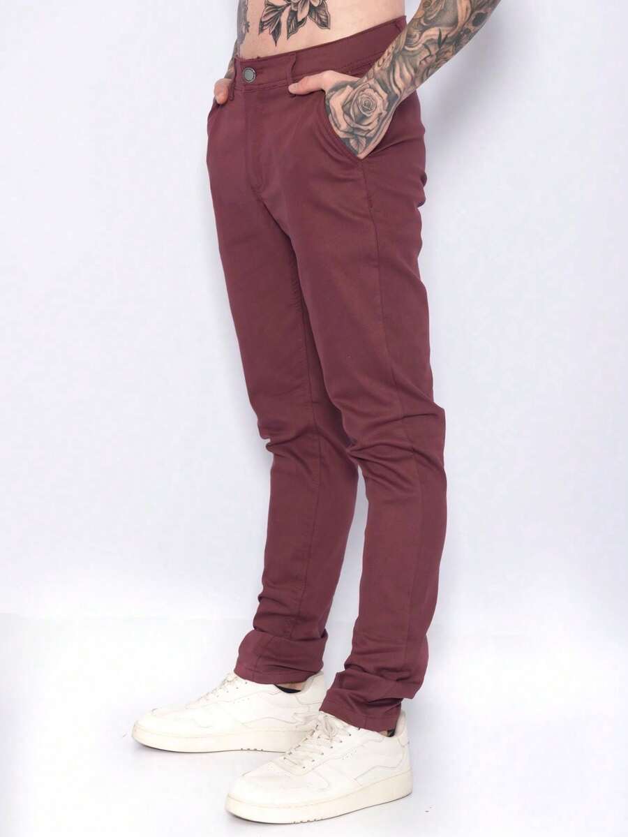Chino Pants - Burgundy - View 1