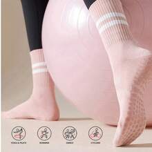 Kit 3 Pairs Pilates Yoga Socks Long Shaft Cotton With Non-Slip Comfort For Sports - Nhiều màu - Xem 6