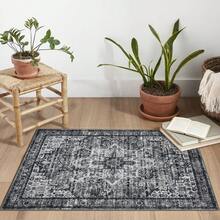 2x3 Moss Charcoal Washable Rug For Entryway, Soft Traditional Printed Area Rug With Non-Slip Kitchen Rugs, Low-Pile Medallion Indoor Door Mat, Small Carpet For Entrance Kitchen Foyer - 彩色 - 查看 2