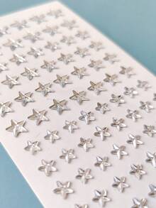 1pc Pentagram Design Rhinestone Decorative Sticker, 3D Makeup Appliques,School Supplies,Back To School - White - View 3