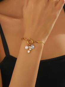 1 Stück modisches Herz geometrisches Quastendekor Anhänger Schlangenknochen Kette Armband, geeignet für täglichen Gebrauch von Frauen