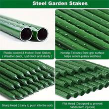 19pcs Adjustable Garden Stakes Set - DIY Length 80.01cm To 199.9cm, Durable Plastic Coated Metal Support Rods 9pcs With 6 Connectors And 4pcs Clips For Tomato, Eggplant, Cucumber & Grape Vines, Green. - Dark Green - View 4