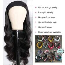 Headband Wig Human Hair 200 % Density 26 Inch Body Wave Headband Wigs For Women  Brazilian Virgin Hair Glueless None Lace Front Wig Human Hair Headband Wig 200% Density Natural Color - Natural Black - 查看 6