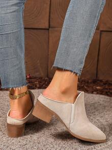Women's Casual Mules High Heel Pointed Toe Slip-On Shoes - Beige - View 5