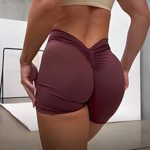 Women's High Waist Sexy V Back Yoga Shorts For Tummy Control Fitness Athletic Workout Running Shorts Sport Butt Scrunch Booty Yoga Shorts Buttery Soft Tummy Control Gym Shorts For Workout Sport Running Biking - 咖啡棕 - 查看 3