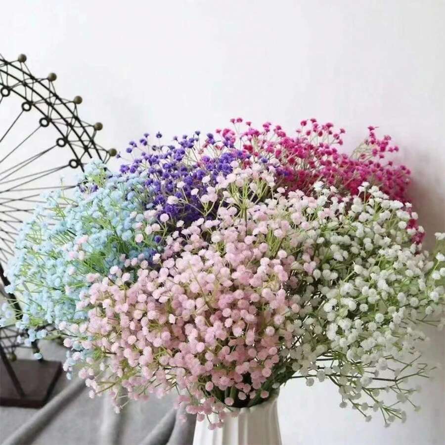 108 cabezas 63cm flores artificiales de aliento de bebé gypsophila de plástico ramos florales DIY para decoración de bodas, fiestas y hogar hechas a mano - Rosa - Ver 1