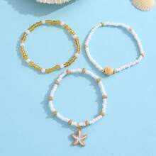 Set de 3 piezas Tobillera con colgante diseño de estrella de mar y concha, estilo bohemio vintage con cuentas, adecuado para verano, diario, fiesta, vacaciones en la playa (cantidad y orden de cuentas aleatorio)