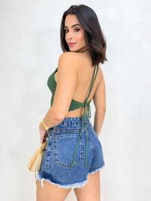 Cropped Flor Tricô Frente Unica Crochê