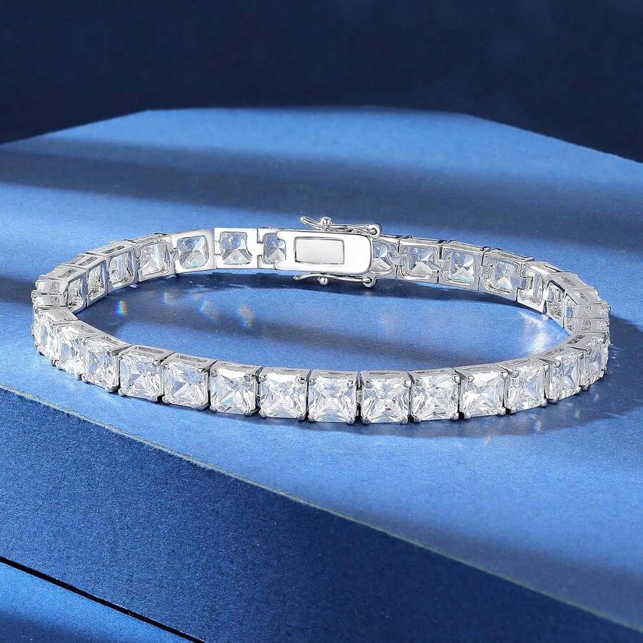 MDFUN 5*5mm Square Cubic Zirconia Women's Tennis Bracelet, 18K White Gold/Gold Plated Daily Wear Jewelry - White - View 1