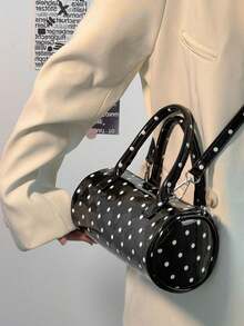 Portable Polka-Dot Small Bag 2025 New High-Grade Contrast Color Cylinder Bag Spice Joker Fashion Commuter Handbag - màu đen - Xem 5