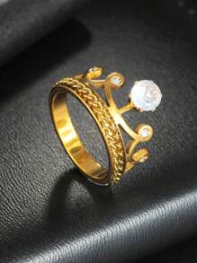 1 pieza Anillo de acero inoxidable de corona de lujo para mujer