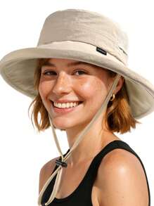 1 pièce Chapeau de soleil pour femmes, chapeau de jardin à large bord avec trou pour queue de cheval, protection solaire pour la plage, matériau respirant, chapeau d'été avec bord relevable