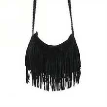 Women Girl Tassel Suede Handbag Fashion Messenger Shoulder Bag Elegant Beautiful Satchel, Newest Fashionable Suede Bag For Women - 黑色 - 查看 2
