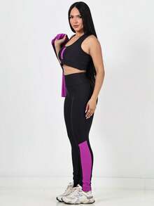 TRIO - 3 Piece Fitness Kit Bomber Jacket + Top + Dry Fit Pants - Purple - View 3