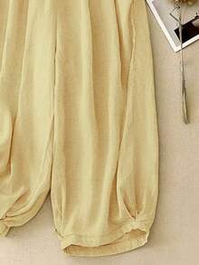 Comfortable Casual High Waist Elastic Linen Pants, Draping Effect, Suitable For Autumn & Summer - Yellow - View 4