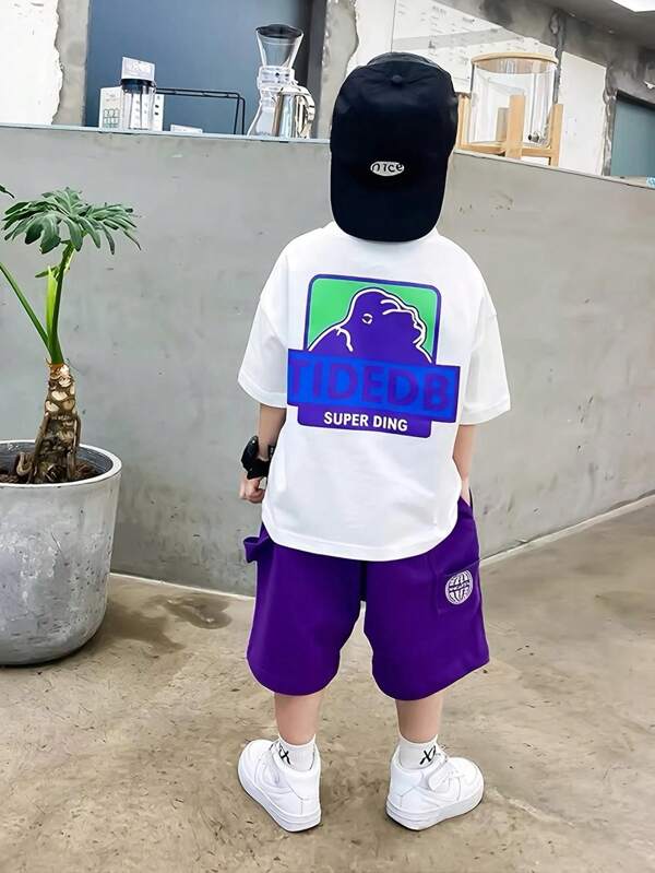 Boys Casual Printed Round Neck Short Sleeve T-Shirt Summer Student Young Kids Clothes - Cool English Letter T-Shirts Bring Joy And Happiness To Every Child!