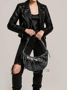 Y2K Retro Punk Style Rivet Decorated Handbag, damska torba na ramię Crossbody, modna torba motocyklowa, odpowiednia do dopasowania do stylu ulicznego, imprez tematycznych, klubów nocnych, wydarzeń kulturalnych i społecznych