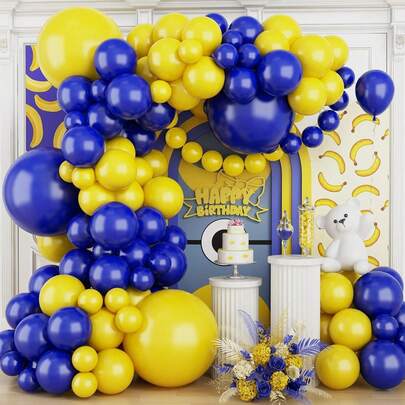 100pcs Blue And Yellow Balloon Arch Kit,Retro Royal Blue Yellow Balloon Garland Different Sizes For Birthday Decoration Graduation Wedding Engagement DIY Decoration Party Supplies