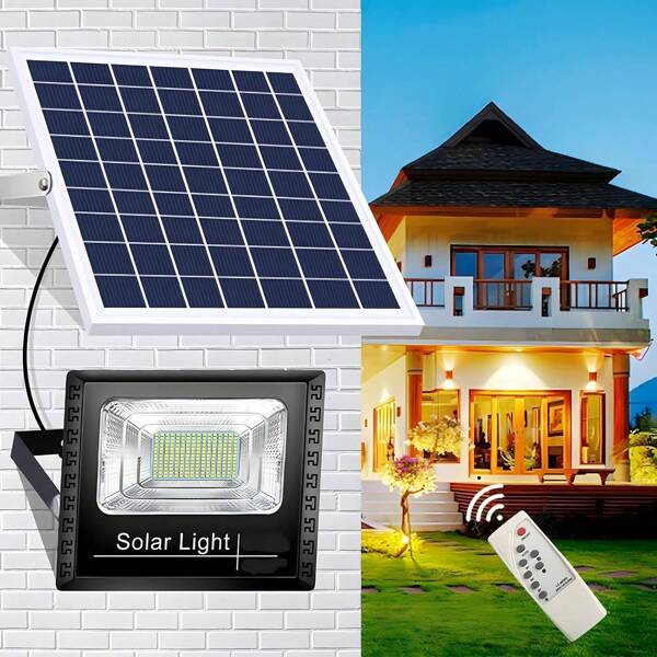 1pc Outdoor Solar Powered Light, High Brightness Adjustable Floodlight, IP67 Waterproof, Light Sensor Auto On/Off, Remote Control, Wireless, Easy Install, Suitable For Patio, Garden, Pathway, Gazebo, Garage