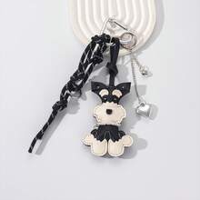 1 件皮革雪纳瑞狗钥匙扣，创意雪纳瑞挂饰，编织挂绳，心形链。钥匙扣配件，适用于包包、汽车、情人节、圣诞节礼物汽车配件包挂饰学校背包可爱哥特 Y2k 万圣节配件教师节包包配件挂绳带身份证夹汽车配件包挂饰