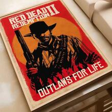 1 pieza/Set de 3 pósteres artísticos de pared, con opción de marco. 1 paquete de pósteres del juego Red Dead Redemption 2 , adhesivos de papel impermeables, decoración de pared para cafetería, bar o habitación