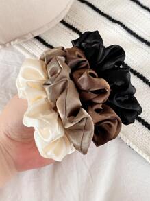 5 Stück mehrfarbige unifarbene, einfache, vielseitige Haargummi Scrunchies, hochwertige Haraccessoires aus Kunstseide-Stoff für Pferdeschwanz & Dutt, Haraccessoires, Haargummis