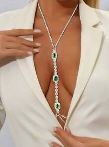 1 pieza Collar de cadena para el Body con tachuelas en forma de corazón, joyería corporal sexy con cristales para mujeres, estilo de moda europeo y americano